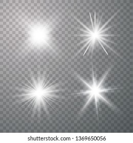 Glowing lights effect, flare, explosion and stars. Special effect isolated on transparent background. Vector illustration EPS10. 