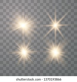 Glowing lights effect, flare, explosion and stars. Special effect isolated on transparent background. Vector illustration EPS10. 