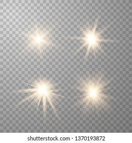 Glowing lights effect, flare, explosion and stars. Special effect isolated on transparent background. Vector illustration EPS10. 