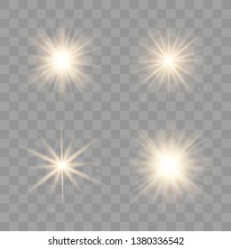 Glowing lights effect, flare, explosion and stars. Special effect isolated on transparent background. Vector iluustration eps 10.