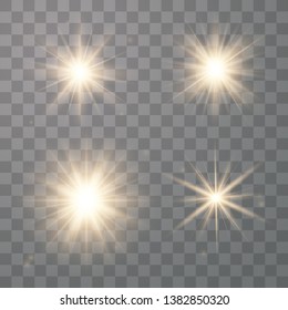 Glowing lights effect, flare, explosion and stars. Special effect isolated on transparent background. Vector iluustration eps 10.