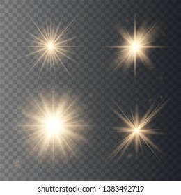 Glowing lights effect, flare, explosion and stars. Special effect isolated on transparent background. Vector iluustration eps 10.