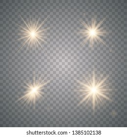 Glowing lights effect, flare, explosion and stars. Special effect isolated on transparent background. Vector iluustration eps 10.
