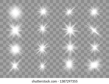 Glowing lights effect, flare, explosion and stars on transparent background. Vector illustration eps 10. 