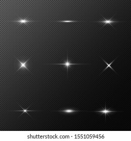 Glowing lights effect, flare, explosion and stars. Special effect isolated on transparent background