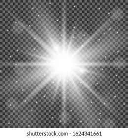 Glowing lights effect, flare, explosion and stars. Special effect isolated on transparent background