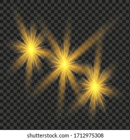 Glowing lights effect, flare, explosion and stars. Special effect isolated on transpar