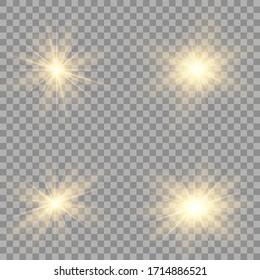 Glowing lights effect, flare, explosion and stars. Special effect isolated on transparent background. Vector iluustration eps 10