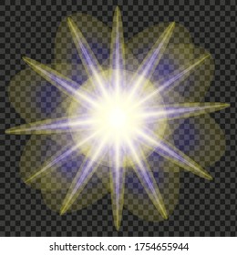 Glowing lights effect, flare, explosion and stars. Special effect isolated on transparent background