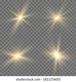 Glowing lights effect, flare, explosion and stars. Special effect isolated on transparent background. Vector iluustration eps 10