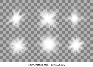 Glowing lights effect, flare, explosion and stars. Special effect isolated on transparent background