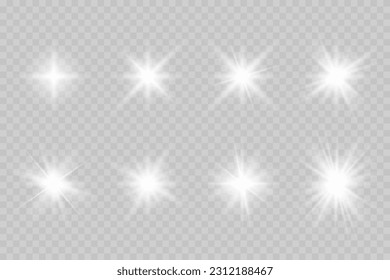 Glowing lights effect, flare, explosion and stars. Vector glow sparkle effect. Abstract lens flare ignition.