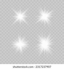 Glowing lights effect, flare, explosion and stars. Vector glow sparkle effect. Abstract lens flare ignition.