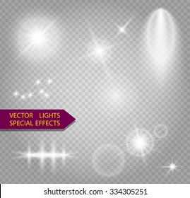 Glowing Lights Effect, Flare, Explosion And Stars. Special Effect Isolated On Transparent Background