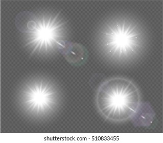 Glowing lights effect, flare, explosion and stars. Special effect isolated on transparent background