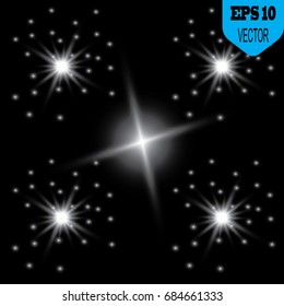 Glowing lights effect, flare, explosion and stars. Special effect isolated on transparent background