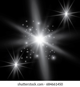 Glowing lights effect, flare, explosion and stars. Special effect isolated on transparent background