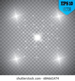 Glowing lights effect, flare, explosion and stars. Special effect isolated on transparent background