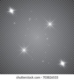 Glowing lights effect, flare, explosion and stars. Special effect isolated on transparent background