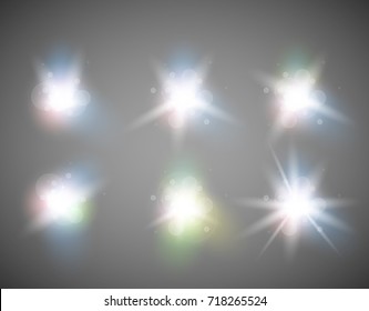 Glowing lights effect, flare, explosion and stars. Special effect isolated on transparent background