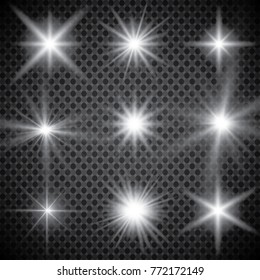 Glowing lights effect, flare, explosion and stars. Special effect isolated on transparent background