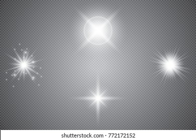 Glowing lights effect, flare, explosion and stars. Special effect isolated on transparent background