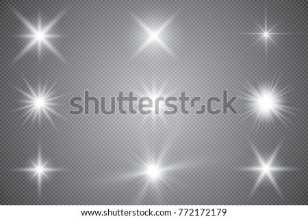 Glowing lights effect, flare, explosion and stars. Special effect isolated on transparent background