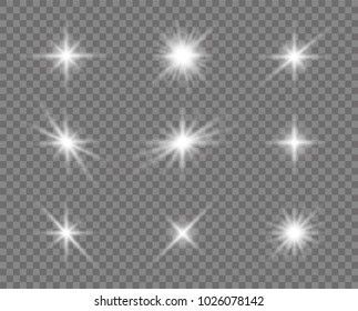 Glowing lights effect, flare, sun and stars. Stock vector