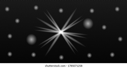 Efecto de luces brillantes, flash, ráfaga y estrellas. Efecto especial aislado sobre fondo transparente
