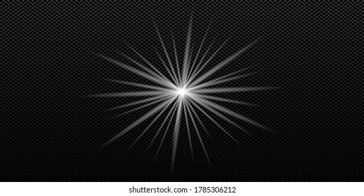 Glowing lights effect, flash, burst and stars. Special effect isolated on transparent background