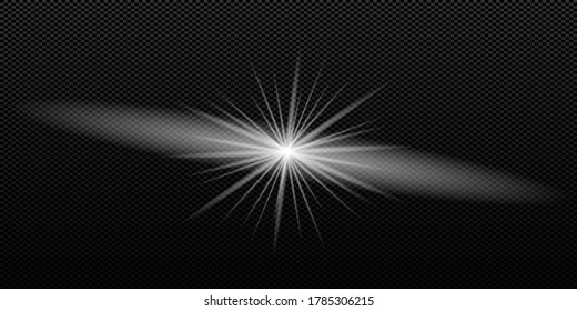 Glowing lights effect, flash, burst and stars. Special effect isolated on transparent background