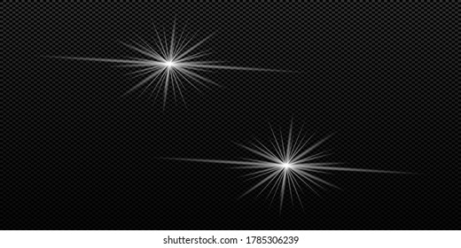 Glowing lights effect, flash, burst and stars. Special effect isolated on transparent background