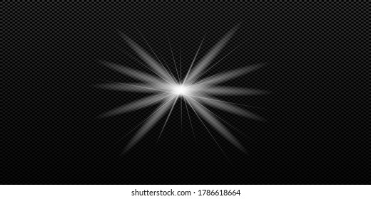 Glowing lights effect, flash, burst and stars. Special effect isolated on transparent background