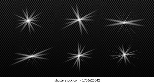 Efecto de luces brillantes, flash, ráfaga y estrellas. Efecto especial aislado sobre fondo transparente