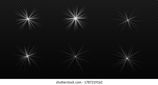 Efecto de luces brillantes, flash, ráfaga y estrellas. Efecto especial aislado sobre fondo transparente