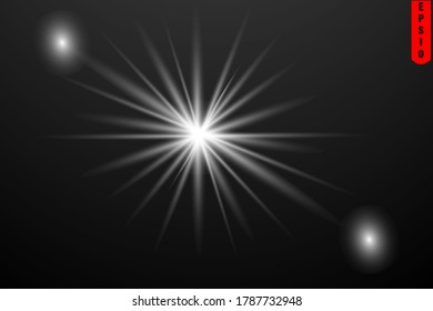 Glowing lights effect, flash, burst and stars. Special effect isolated on transparent background