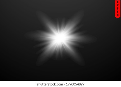 Efecto de luces brillantes, flash, ráfaga y estrellas. Efecto especial aislado sobre fondo transparente