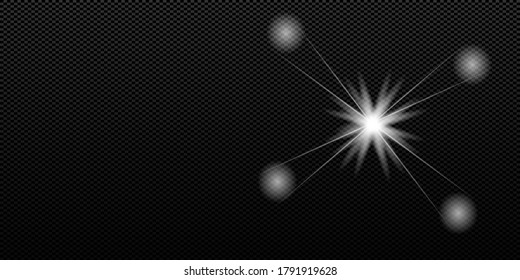 Glowing lights effect, flash, burst and stars. Special effect isolated on transparent background