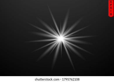 Glowing lights effect, flash, burst and stars. Special effect isolated on transparent background