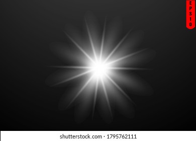 Glowing lights effect, flash, burst and stars. Special effect isolated on transparent background