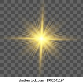 Glowing lights effect, flash, burst and stars. Special effect isolated on transparent background.