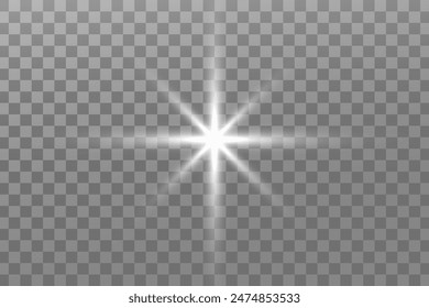 Glowing lights effect. Glitter sparkle isolated. White shining star or sun flare. Decoration for Christmas, new year party. Magic photo overlay. Transparent background can be removed in vector file.
