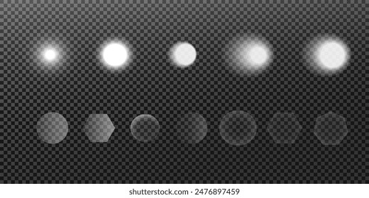 Glowing lights effect. Glitter sparkle isolated. White bokeh element. Decoration for Christmas, new year party. Magic photo overlay. Transparent background can be removed in vector file.