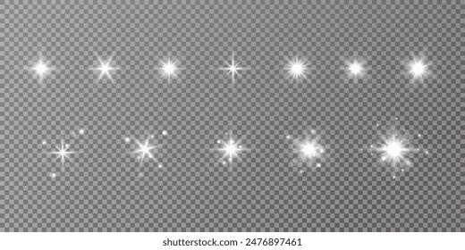 Glowing lights effect. Glitter sparkle isolated. White shining star or sun flare. Decoration for Christmas, new year party. Magic photo overlay. Transparent background can be removed in vector file.