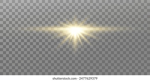 Glowing lights effect. Glitter sparkle isolated. Golden shining star or sun flare. Decoration for Christmas, new year party. Magic photo overlay. Transparent background can be removed in vector file.