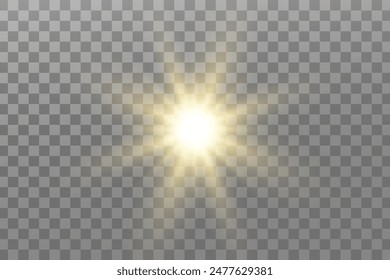 Glowing lights effect. Glitter sparkle isolated. Golden shining star or sun flare. Decoration for Christmas, new year party. Magic photo overlay. Transparent background can be removed in vector file.