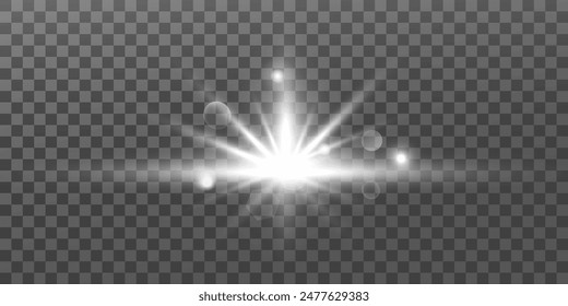 Glowing lights effect. Glitter sparkle isolated. White shining star or sun flare. Decoration for Christmas, new year party. Magic photo overlay. Transparent background can be removed in vector file.