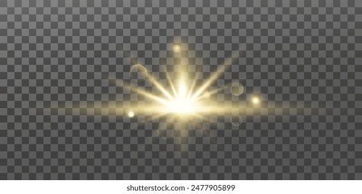 Glowing lights effect. Glitter sparkle isolated. Golden shining star or sun flare. Decoration for Christmas, new year party. Magic photo overlay. Transparent background can be removed in vector file.