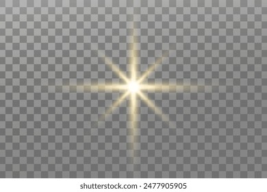 Glowing lights effect. Glitter sparkle isolated. Golden shining star or sun flare. Decoration for Christmas, new year party. Magic photo overlay. Transparent background can be removed in vector file.