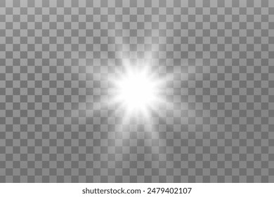 Glowing lights effect. Glitter sparkle isolated. White shining star or sun flare. Decoration for Christmas, new year party. Magic photo overlay. Transparent background can be removed in vector file.